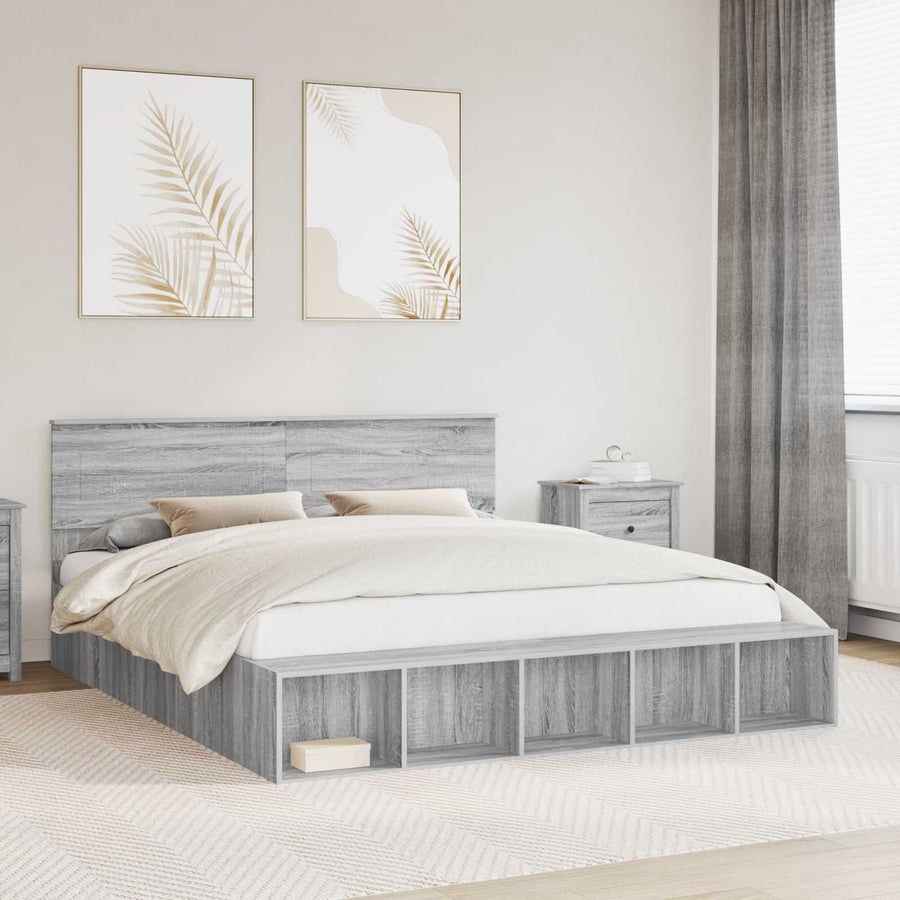 Bedframe met plank Grijs Sonoma 200 x 200 cm Bewerkt hout