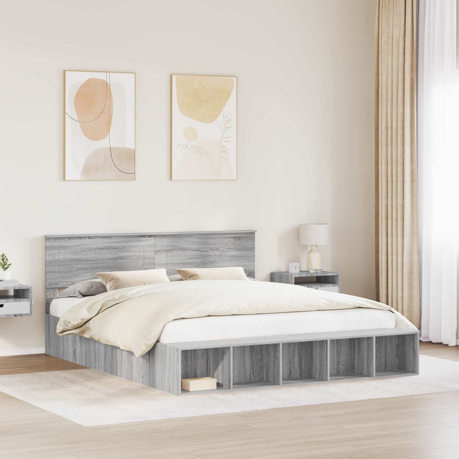 Bedframe met plank Grijs Sonoma 200 x 200 cm Bewerkt hout
