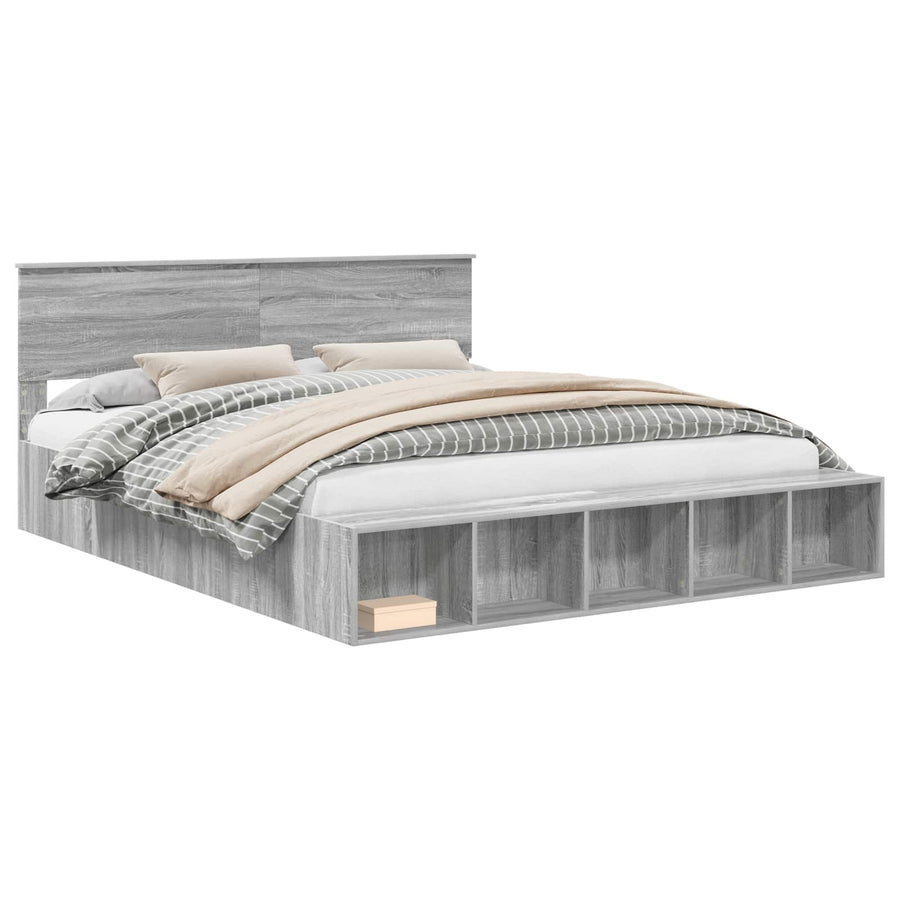 Bedframe met plank Grijs Sonoma 200 x 200 cm Bewerkt hout