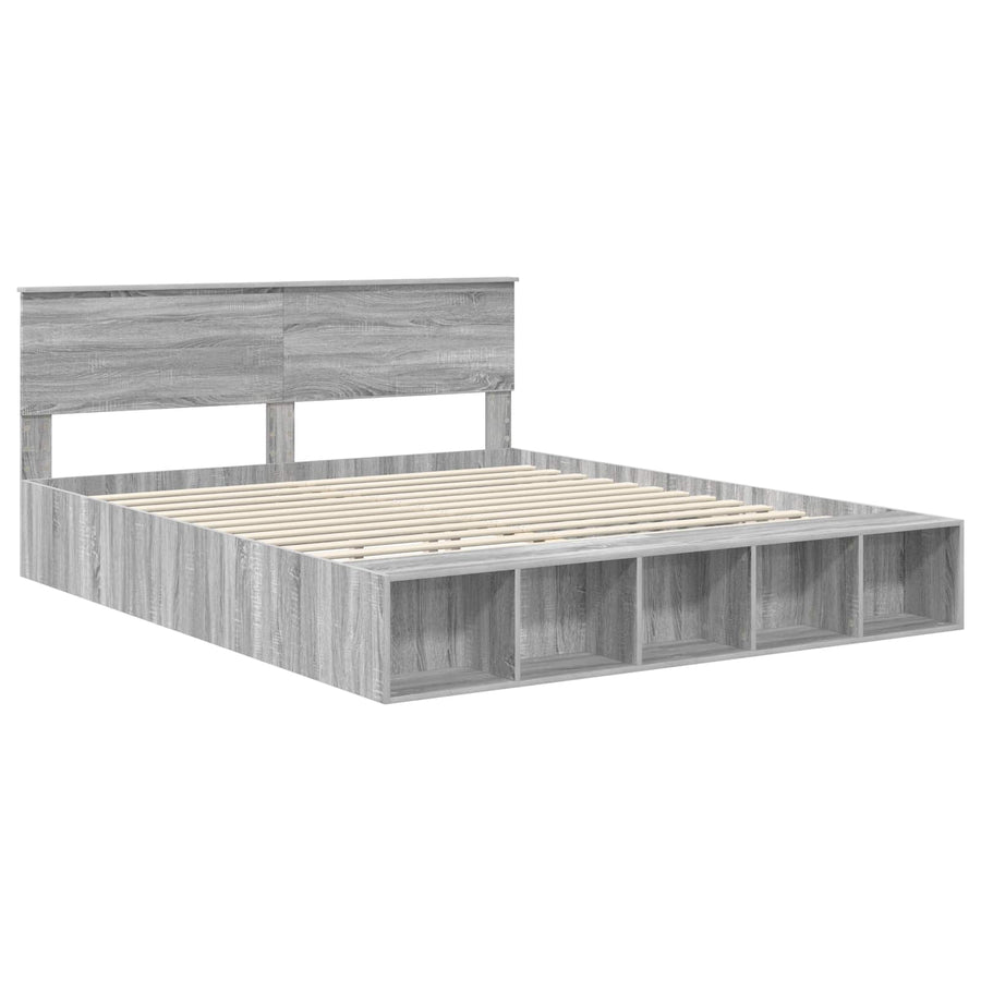 Bedframe met plank Grijs Sonoma 200 x 200 cm Bewerkt hout