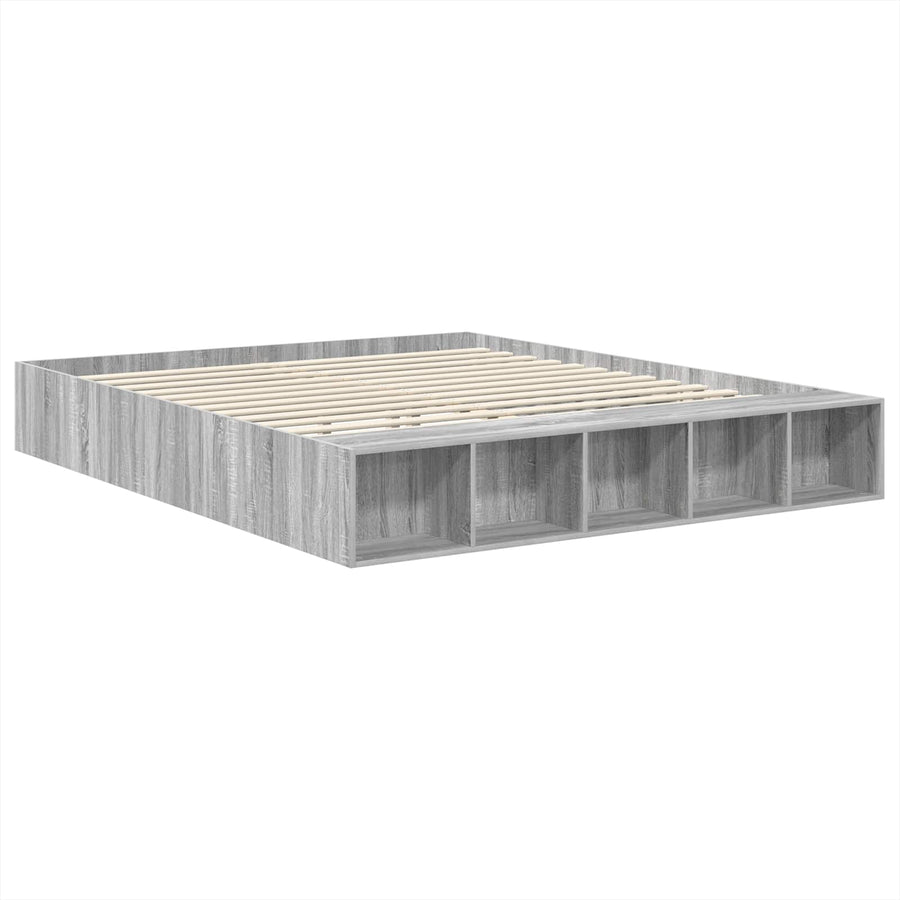 Bedframe met plank Grijs Sonoma 200 x 200 cm Bewerkt hout