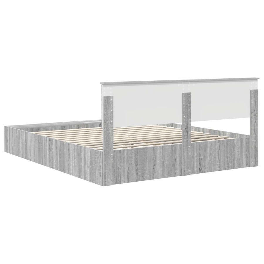 Bedframe met plank Grijs Sonoma 200 x 200 cm Bewerkt hout