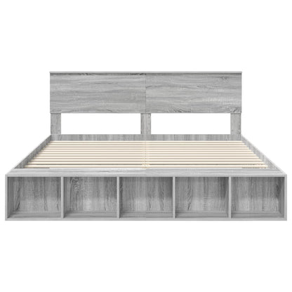 Bedframe met plank Grijs Sonoma 200 x 200 cm Bewerkt hout