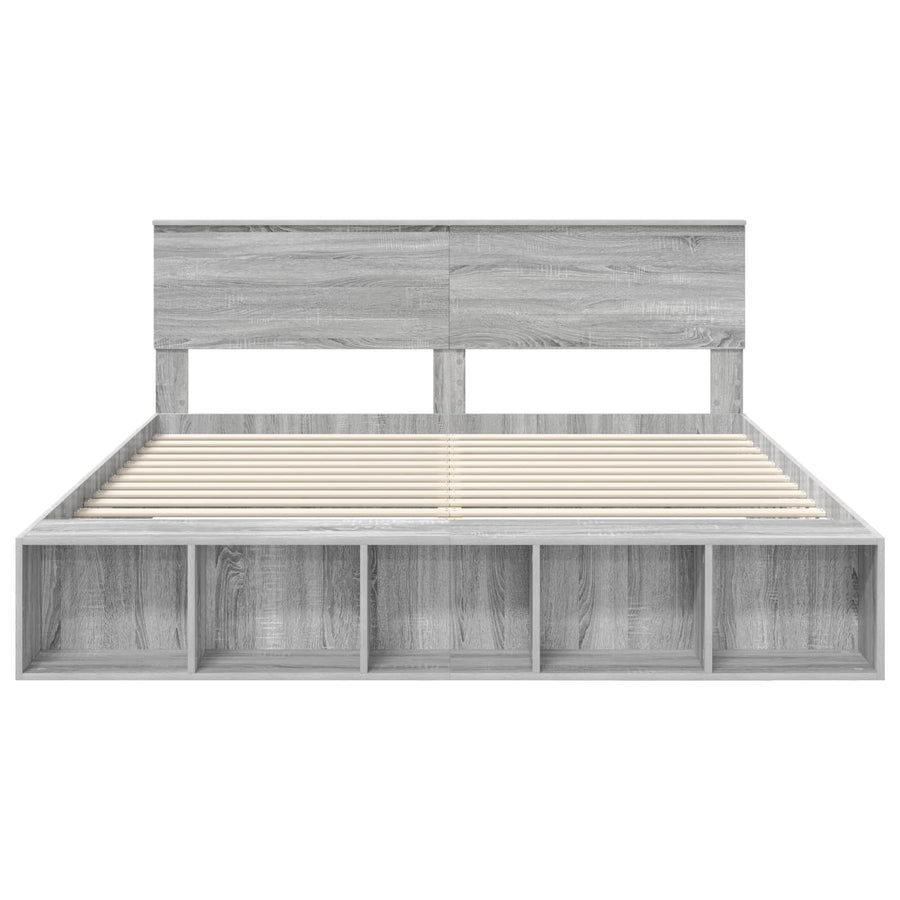 Bedframe met plank Grijs Sonoma 200 x 200 cm Bewerkt hout