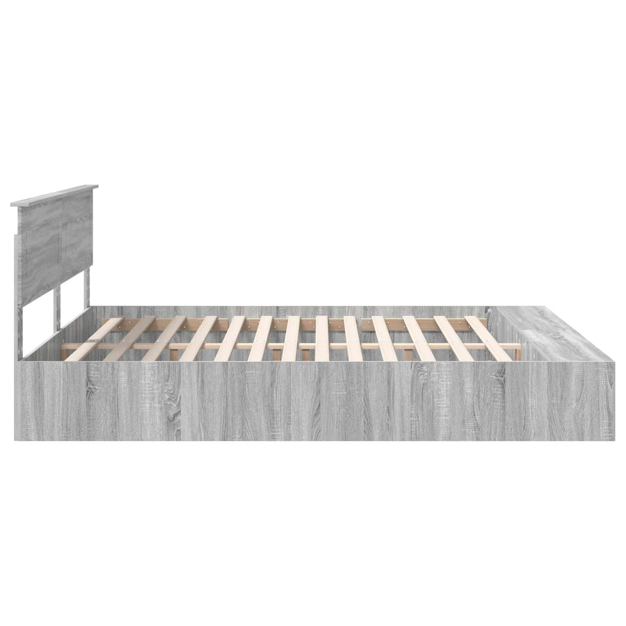 Bedframe met plank Grijs Sonoma 200 x 200 cm Bewerkt hout