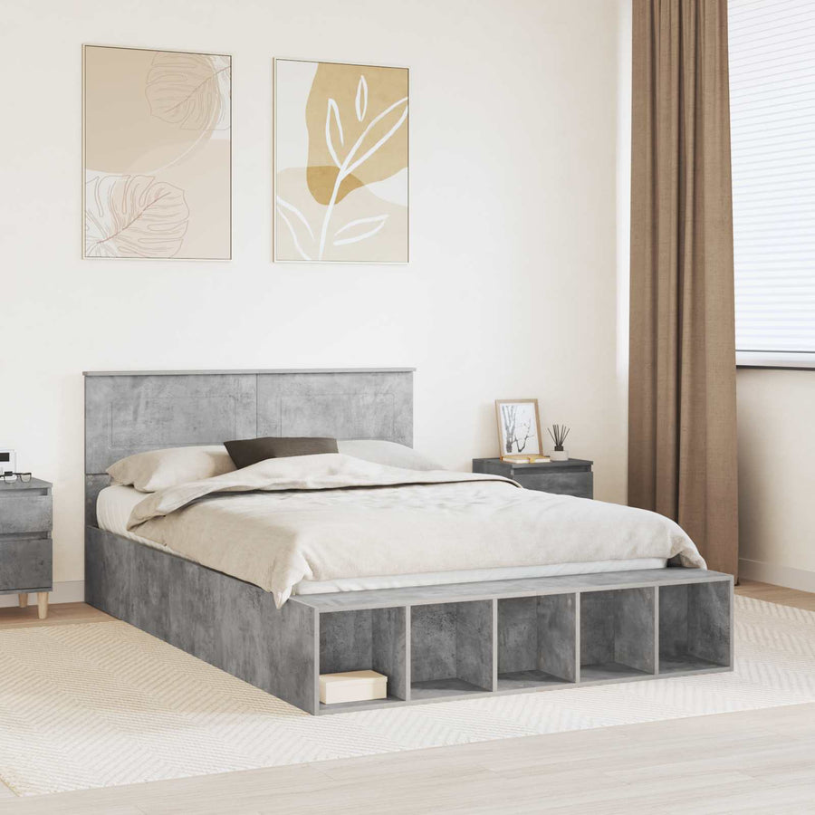 Bedframe met plank Beton Grijs 160 x 200 cm Bewerkt hout
