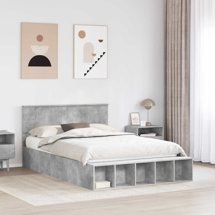 Bedframe met plank Beton Grijs 160 x 200 cm Bewerkt hout