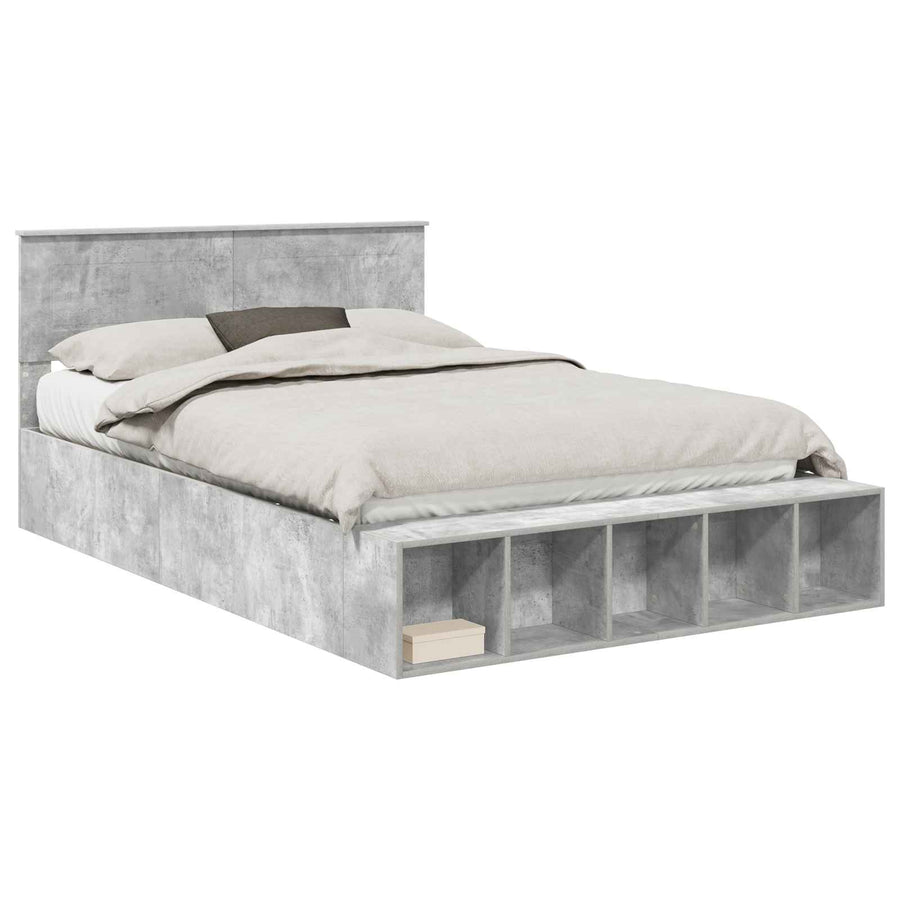 Bedframe met plank Beton Grijs 160 x 200 cm Bewerkt hout