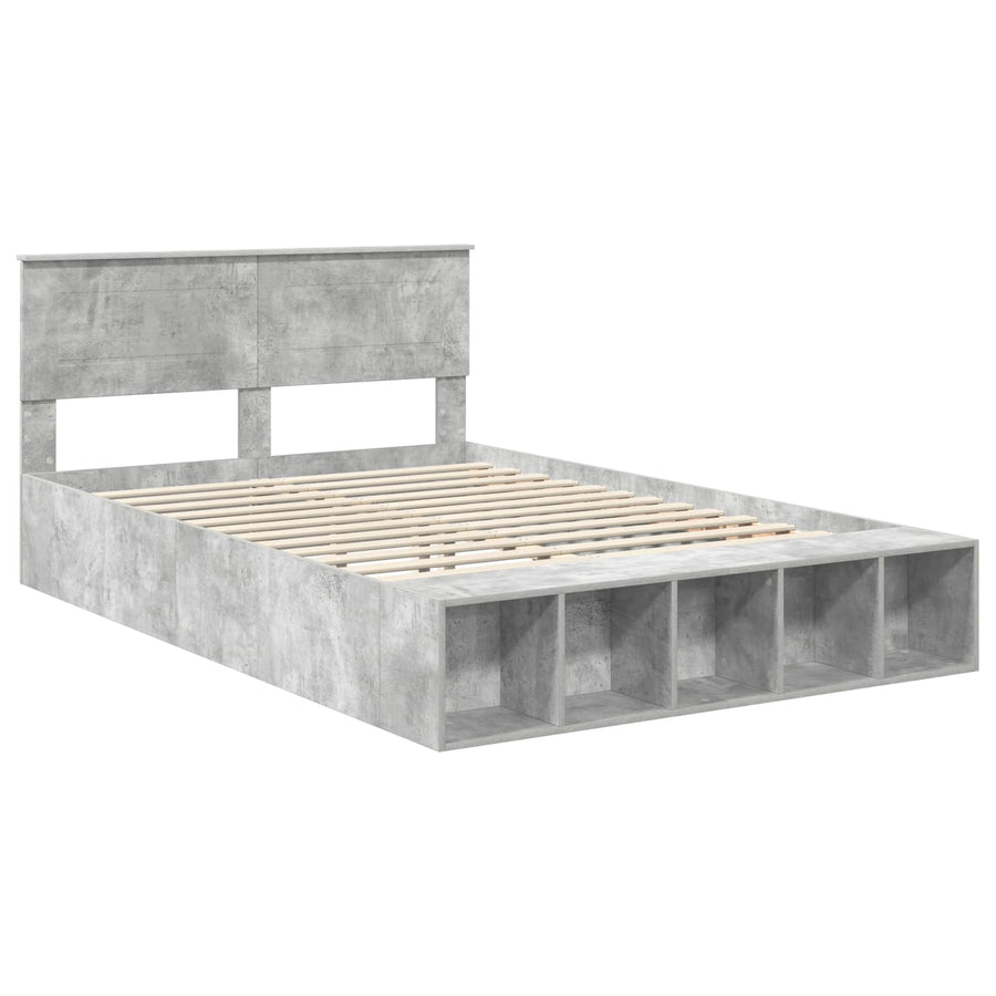 Bedframe met plank Beton Grijs 160 x 200 cm Bewerkt hout