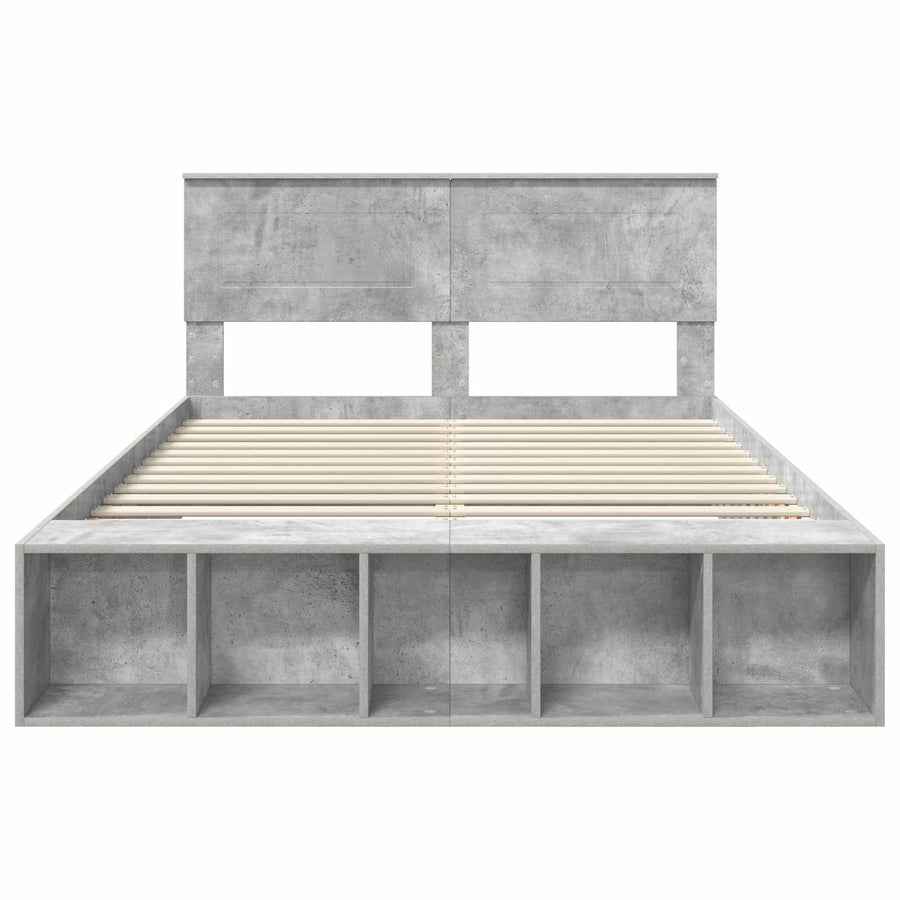 Bedframe met plank Beton Grijs 160 x 200 cm Bewerkt hout