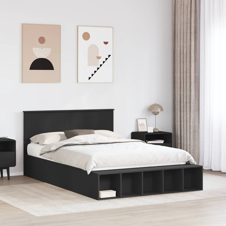 Bedframe met plank met opslag Zwart 150 x 200 cm Bewerkt hout