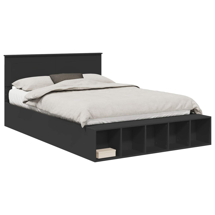 Bedframe met plank met opslag Zwart 150 x 200 cm Bewerkt hout