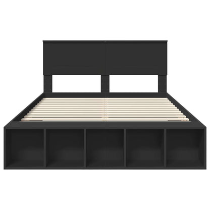 Bedframe met plank met opslag Zwart 150 x 200 cm Bewerkt hout