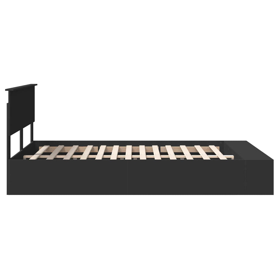 Bedframe met plank met opslag Zwart 150 x 200 cm Bewerkt hout