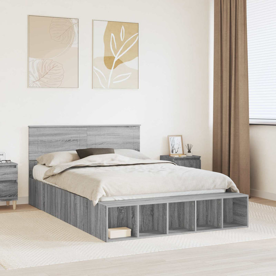 Bedframe met plank Grijs Sonoma 150 x 200 cm Bewerkt hout