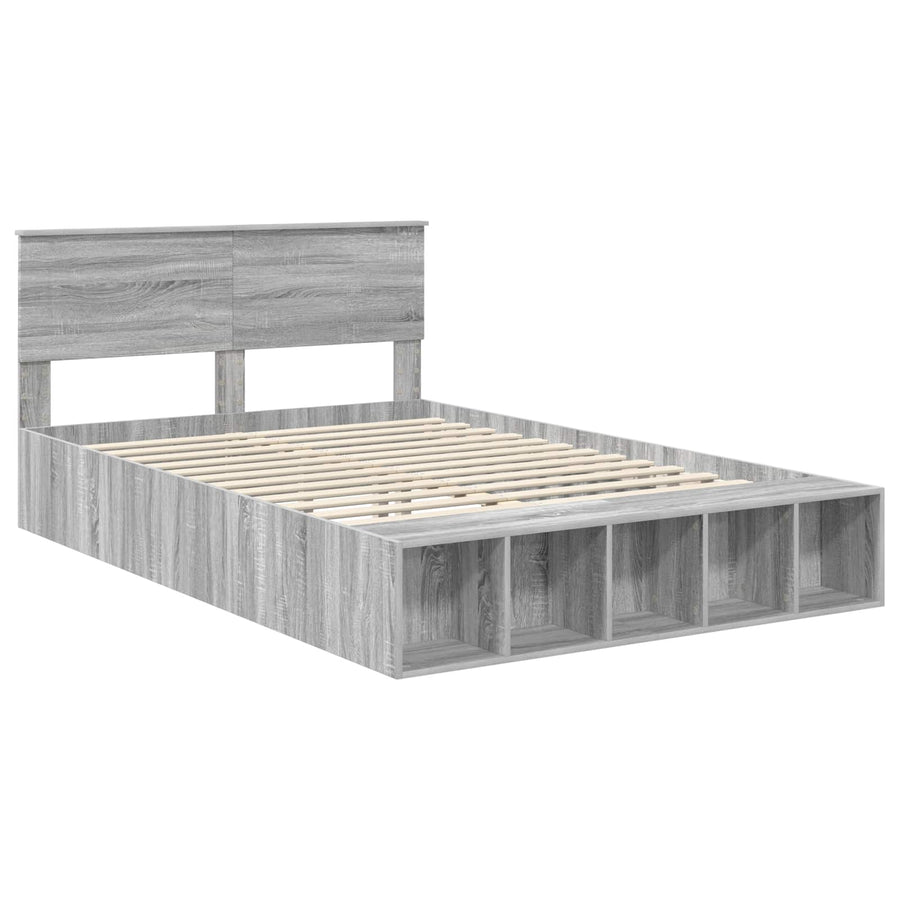 Bedframe met plank Grijs Sonoma 150 x 200 cm Bewerkt hout
