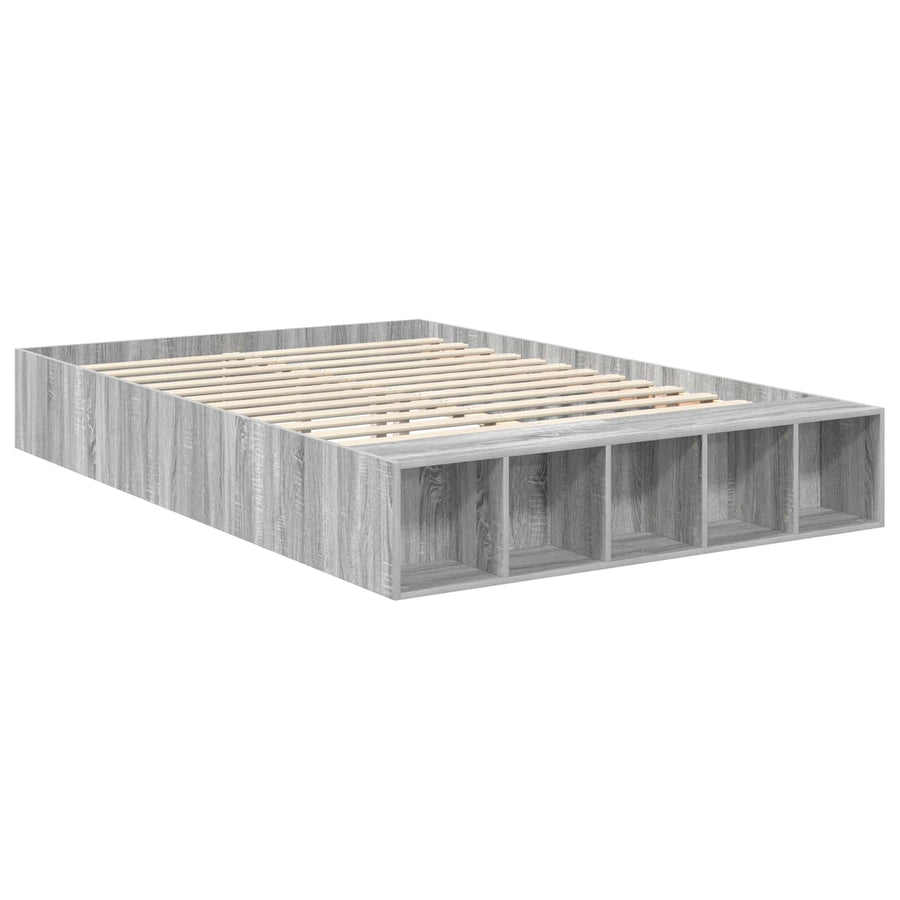 Bedframe met plank Grijs Sonoma 150 x 200 cm Bewerkt hout