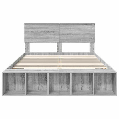 Bedframe met plank Grijs Sonoma 150 x 200 cm Bewerkt hout