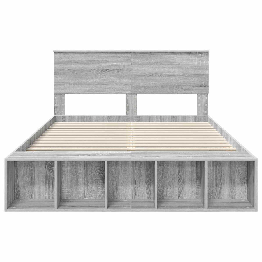 Bedframe met plank Grijs Sonoma 150 x 200 cm Bewerkt hout