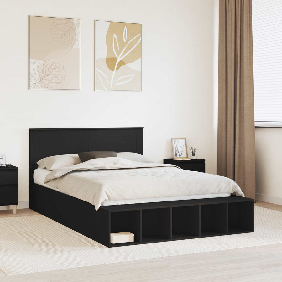 Bedframe met plank met opslag Zwart 140 x 200 cm Bewerkt hout