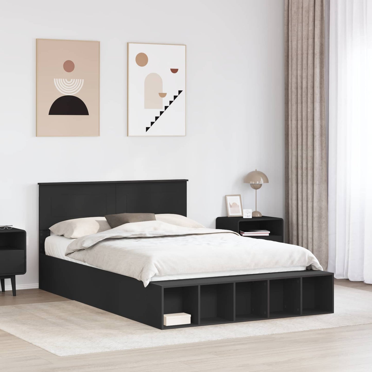 Bedframe met plank met opslag Zwart 140 x 200 cm Bewerkt hout