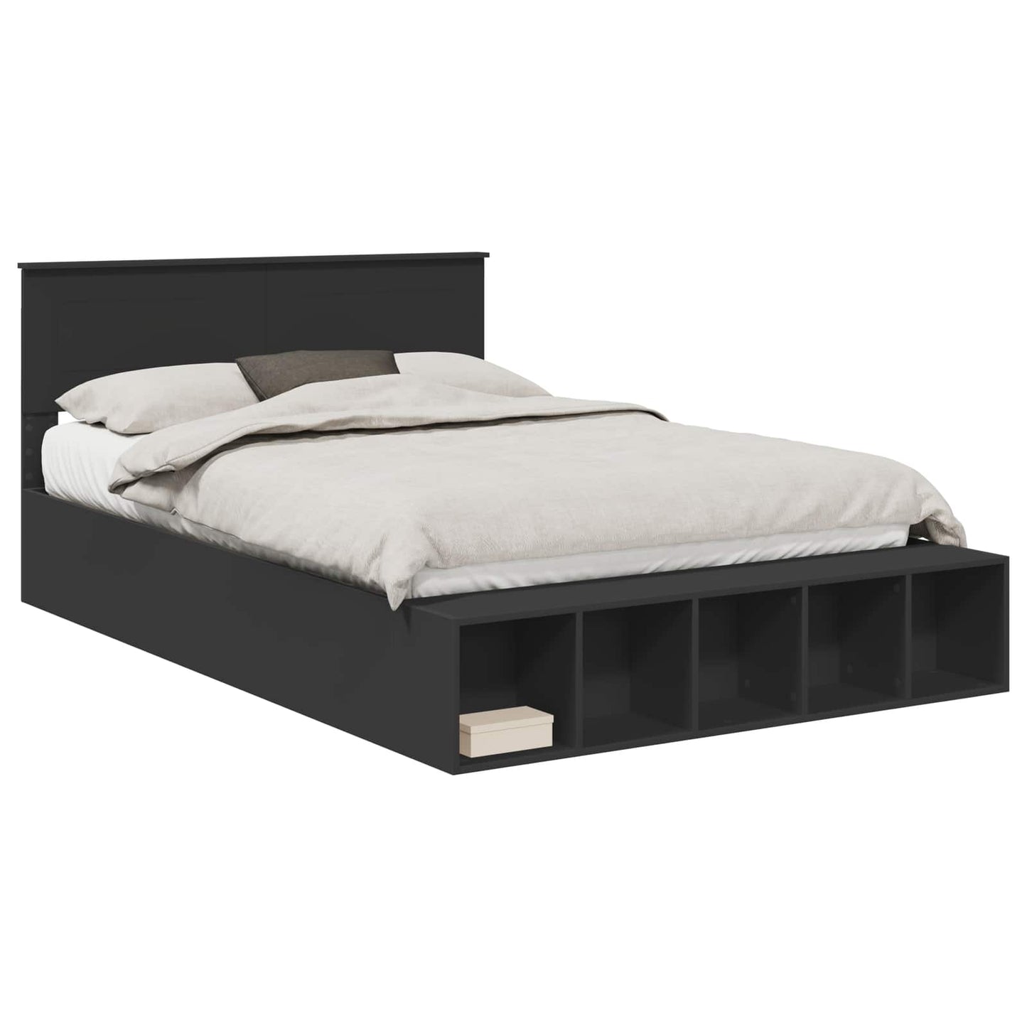 Bedframe met plank met opslag Zwart 140 x 200 cm Bewerkt hout