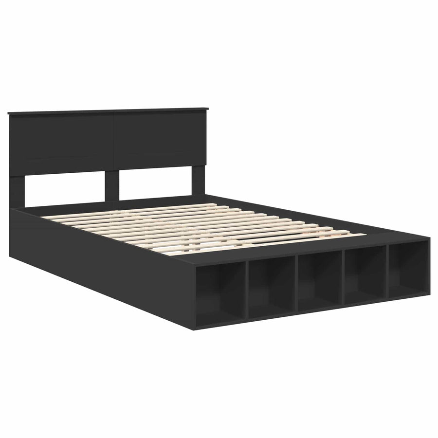 Bedframe met plank met opslag Zwart 140 x 200 cm Bewerkt hout