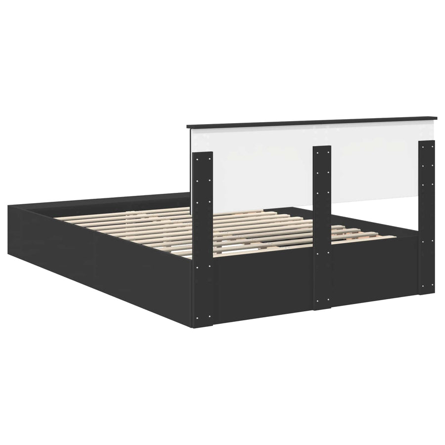 Bedframe met plank met opslag Zwart 140 x 200 cm Bewerkt hout