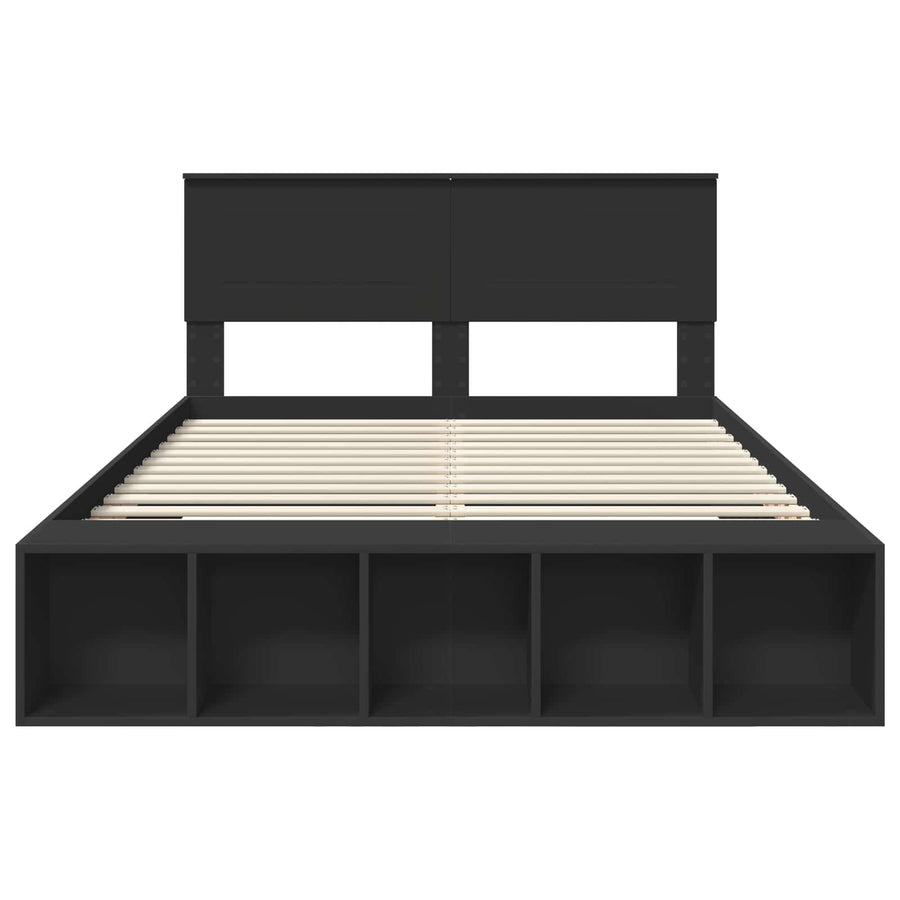 Bedframe met plank met opslag Zwart 140 x 200 cm Bewerkt hout