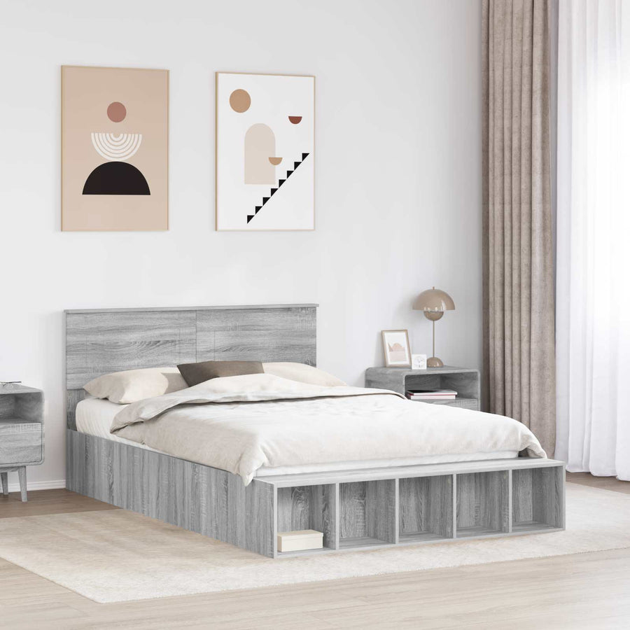 Bedframe met plank Grijs Sonoma 140 x 200 cm Bewerkt hout
