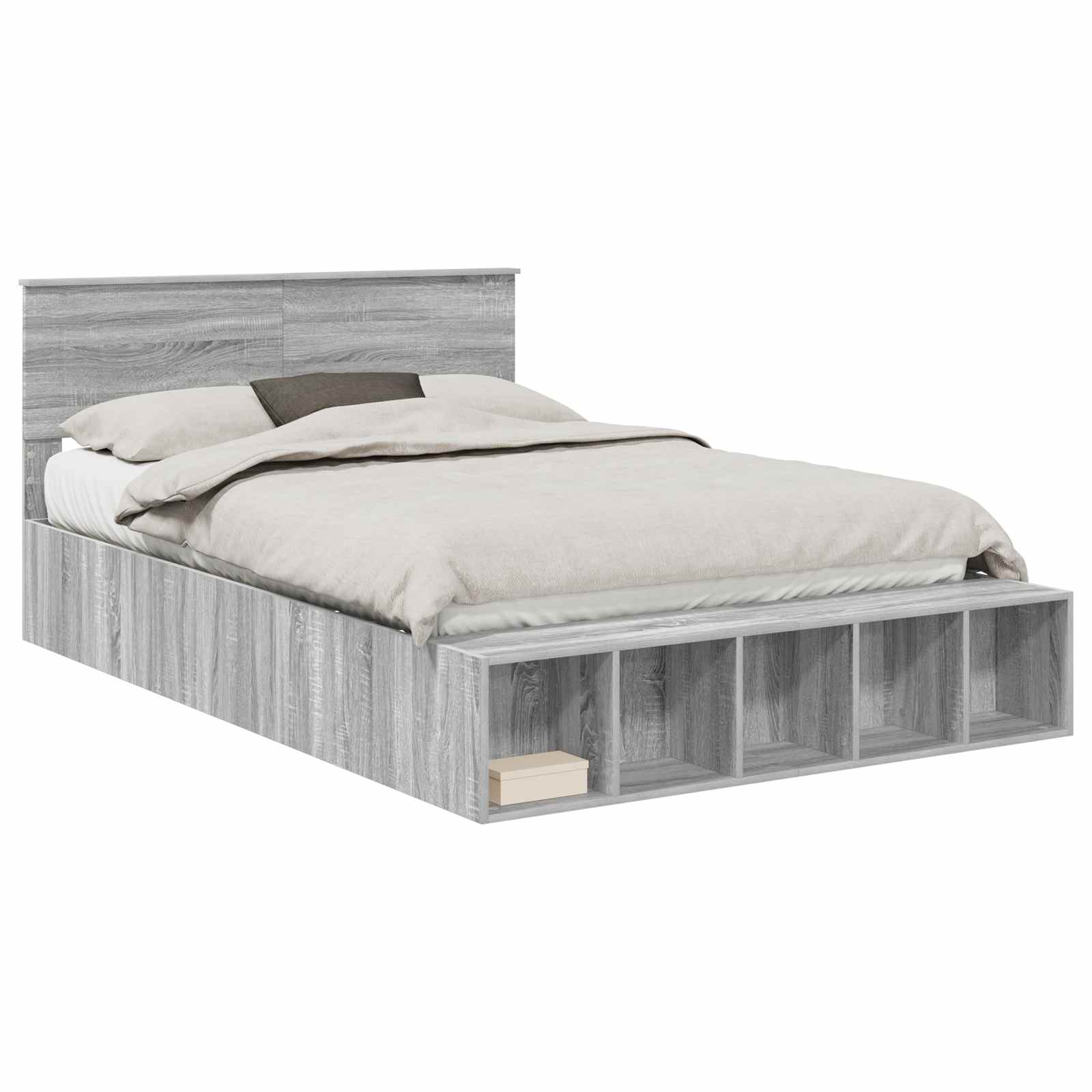 Bedframe met plank Grijs Sonoma 140 x 200 cm Bewerkt hout