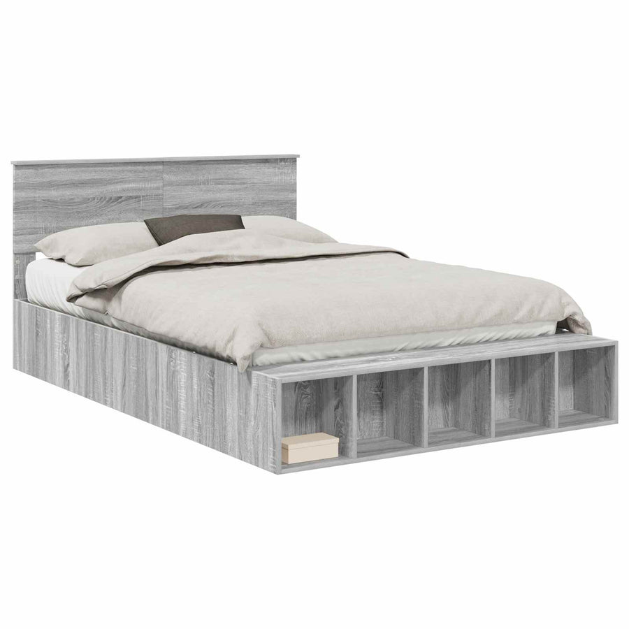 Bedframe met plank Grijs Sonoma 140 x 200 cm Bewerkt hout
