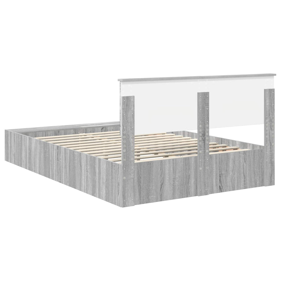 Bedframe met plank Grijs Sonoma 140 x 200 cm Bewerkt hout