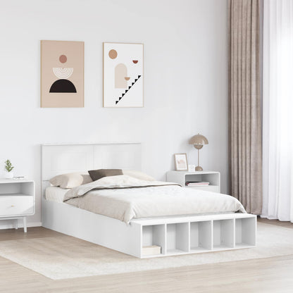 Bedframe met plank met hoofdeinde Wit 135 x 190 cm Bewerkt hout