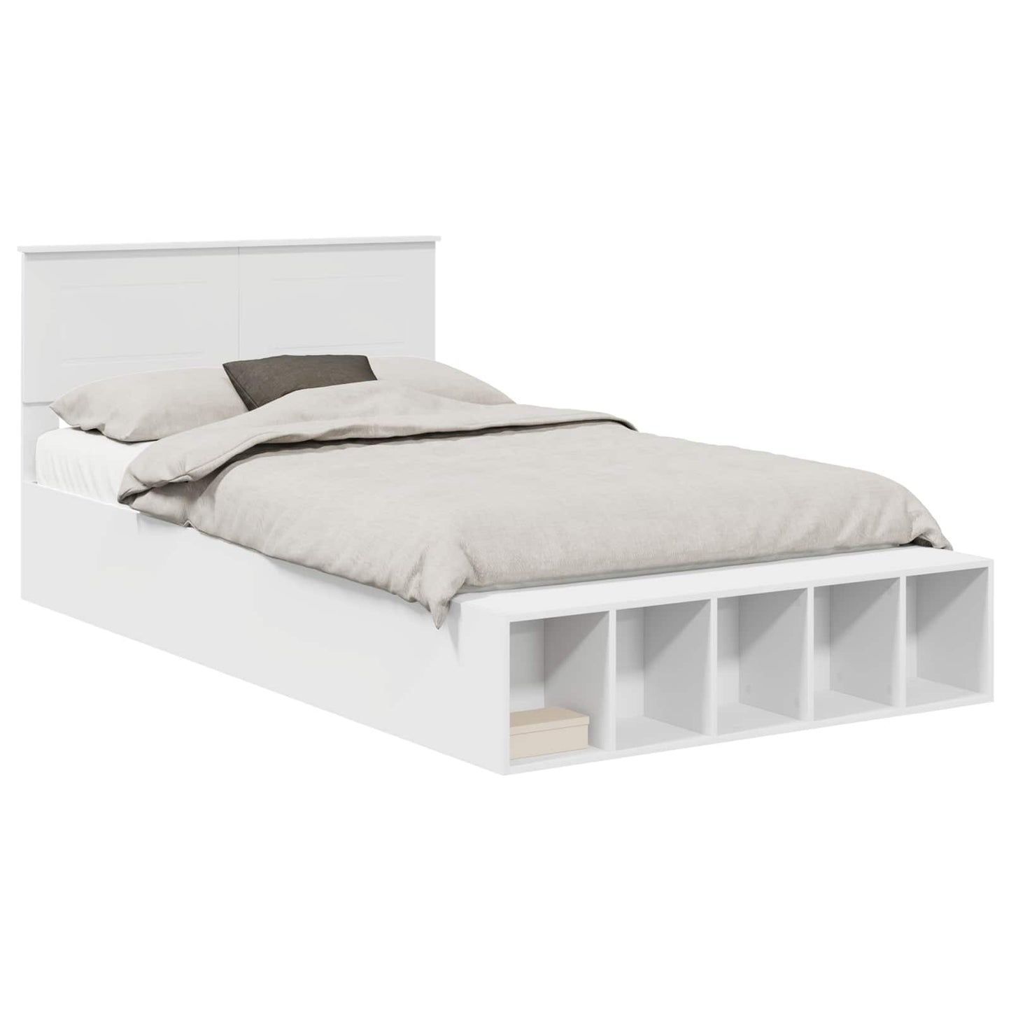 Bedframe met plank met hoofdeinde Wit 135 x 190 cm Bewerkt hout