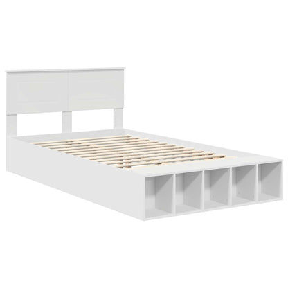 Bedframe met plank met hoofdeinde Wit 135 x 190 cm Bewerkt hout