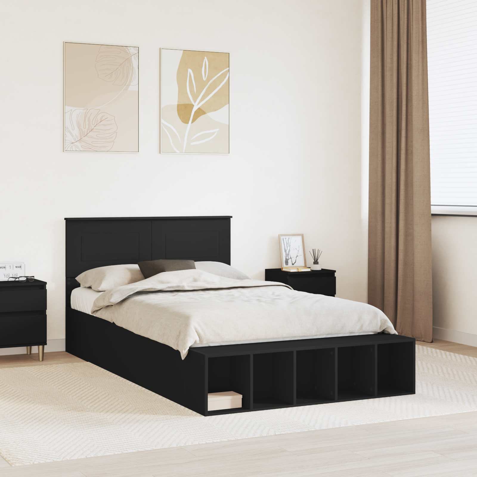 Bedframe met plank met opslag Zwart 135 x 190 cm Bewerkt hout