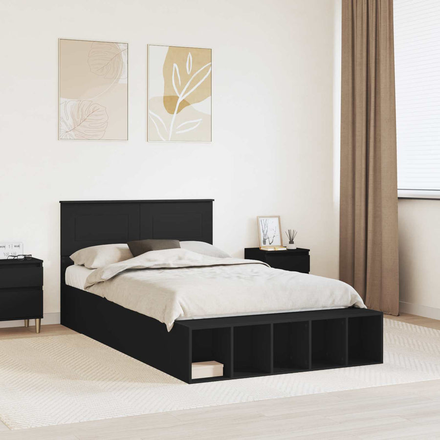 Bedframe met plank met opslag Zwart 135 x 190 cm Bewerkt hout