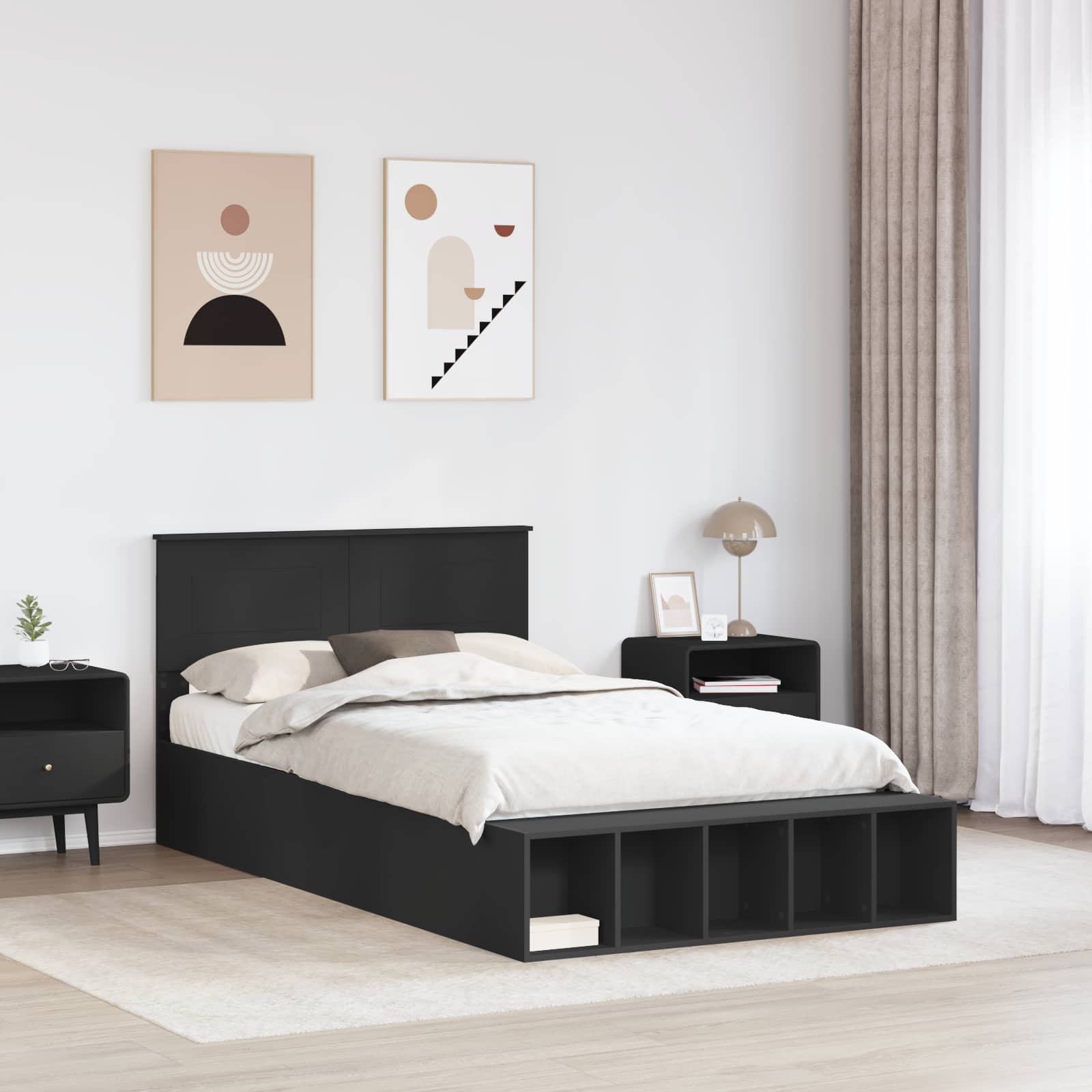 Bedframe met plank met opslag Zwart 135 x 190 cm Bewerkt hout