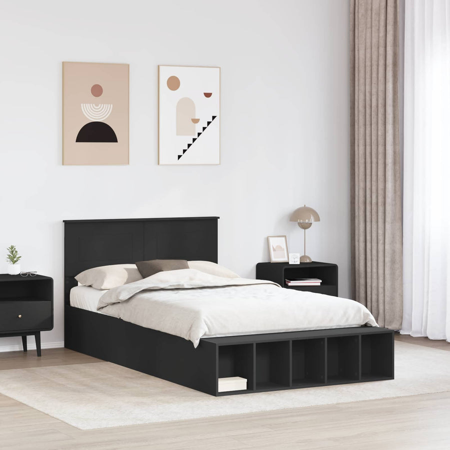 Bedframe met plank met opslag Zwart 135 x 190 cm Bewerkt hout