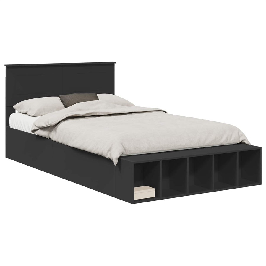 Bedframe met plank met opslag Zwart 135 x 190 cm Bewerkt hout