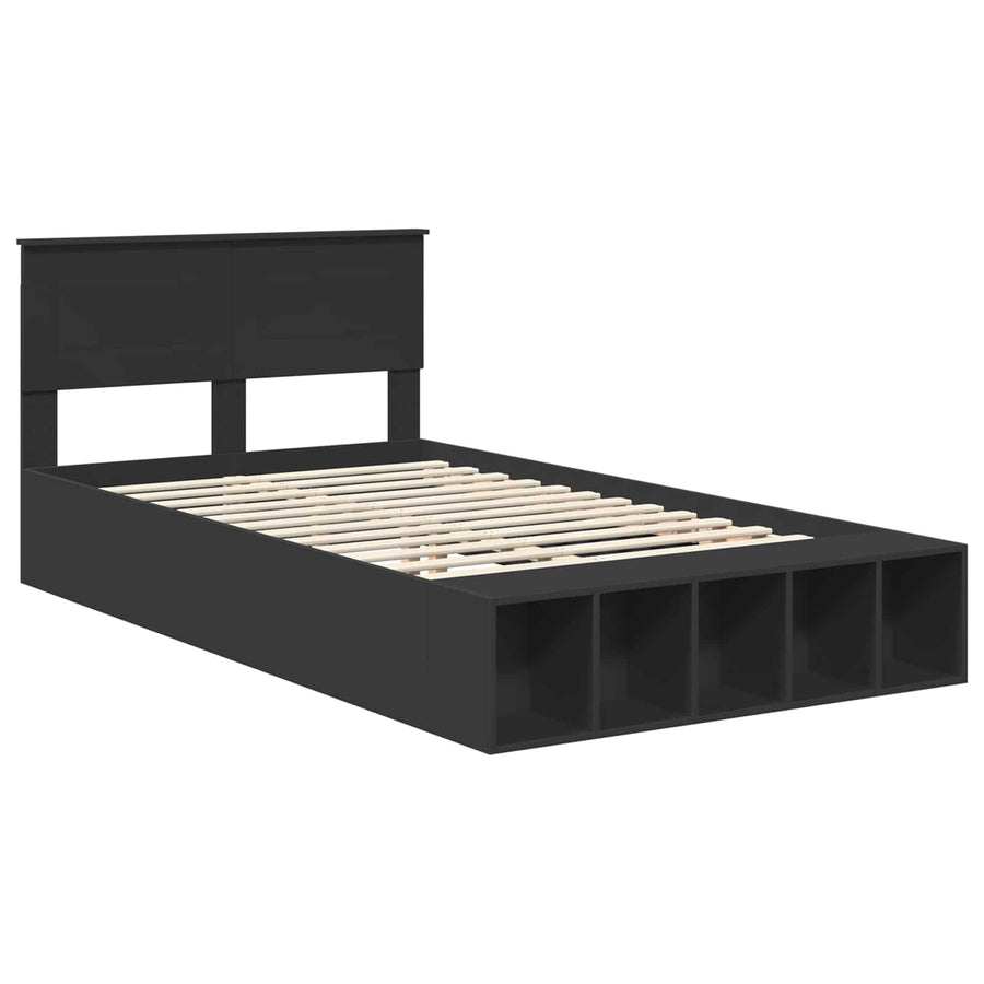 Bedframe met plank met opslag Zwart 135 x 190 cm Bewerkt hout