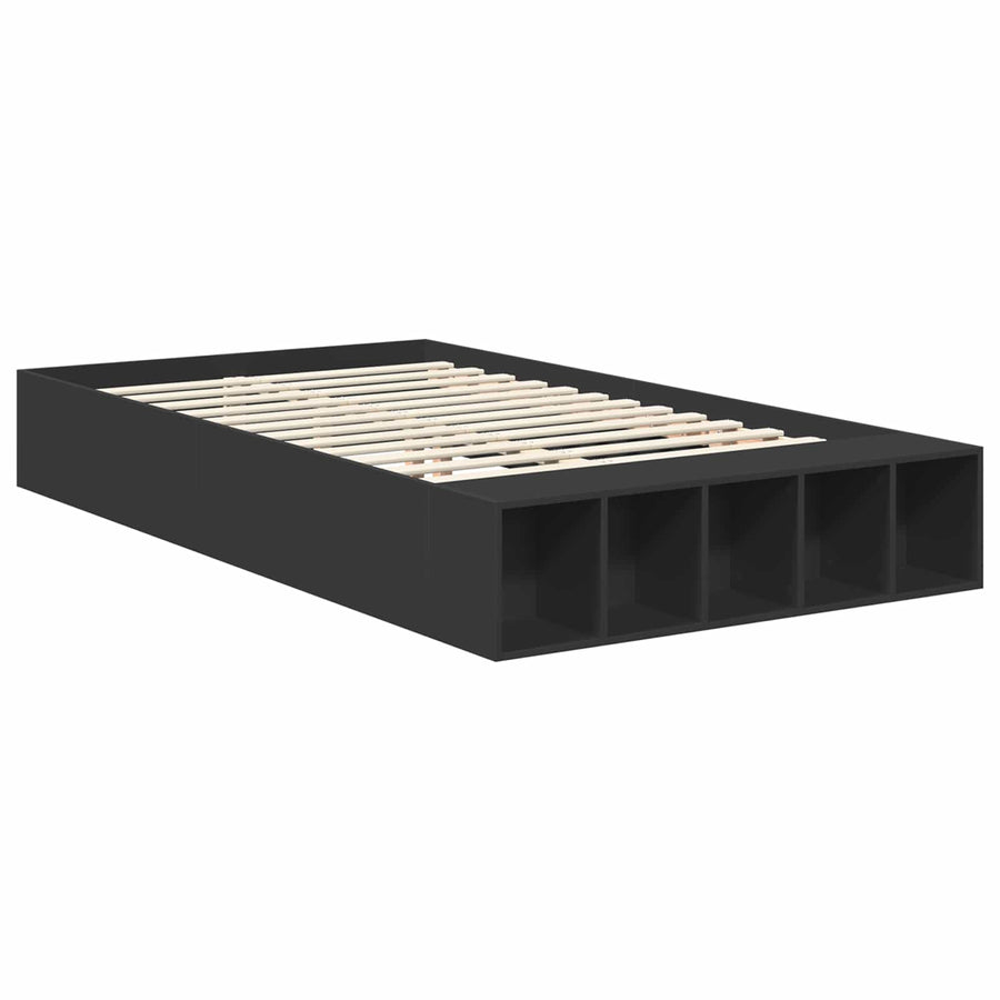 Bedframe met plank met opslag Zwart 135 x 190 cm Bewerkt hout