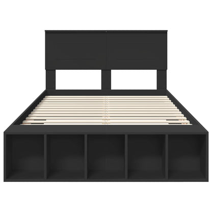 Bedframe met plank met opslag Zwart 135 x 190 cm Bewerkt hout