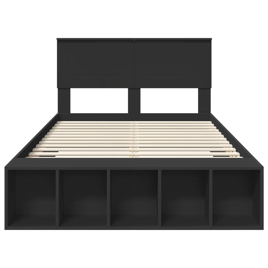 Bedframe met plank met opslag Zwart 135 x 190 cm Bewerkt hout