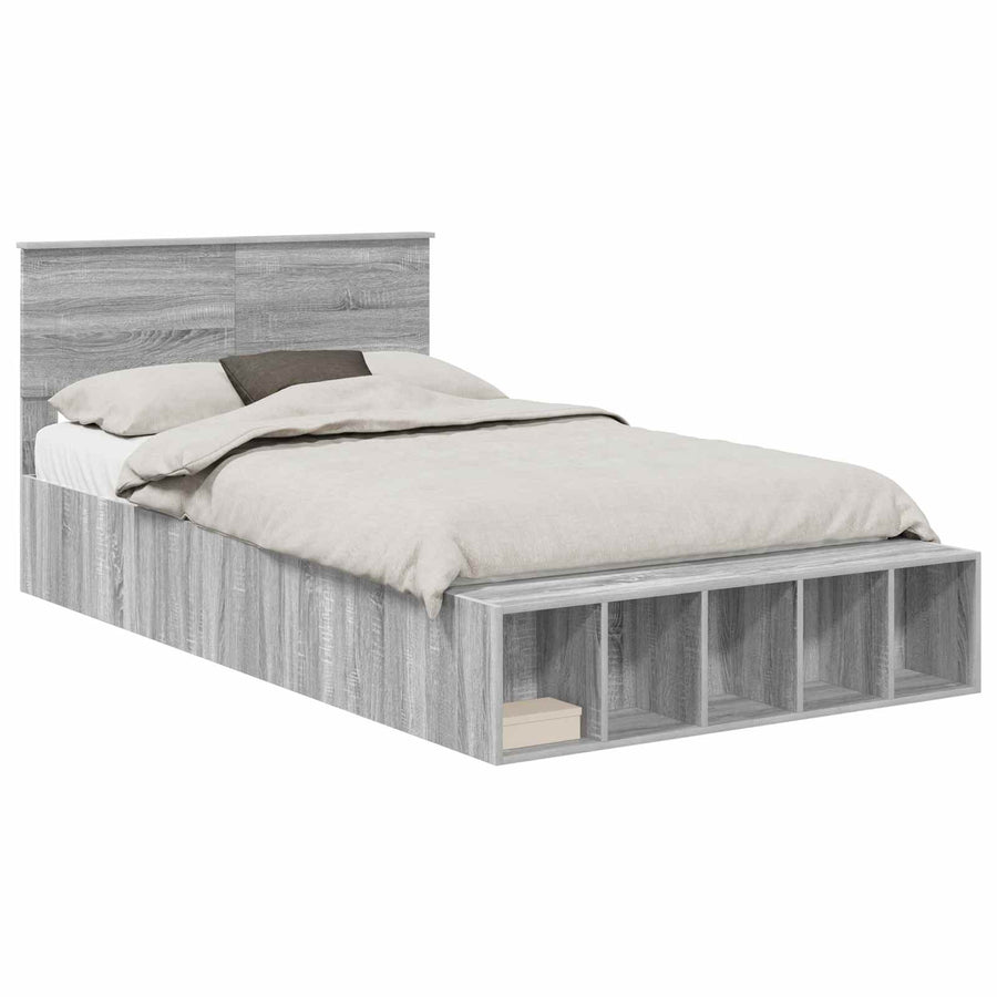 Bedframe met plank Grijs Sonoma 135 x 190 cm Bewerkt hout