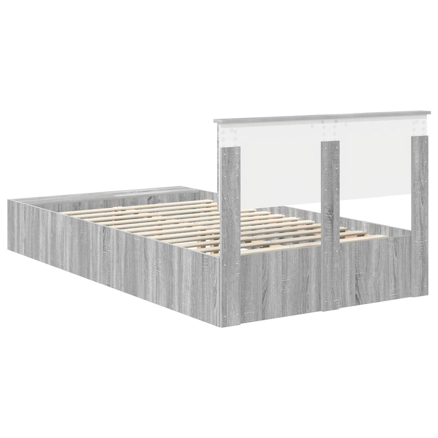 Bedframe met plank Grijs Sonoma 135 x 190 cm Bewerkt hout