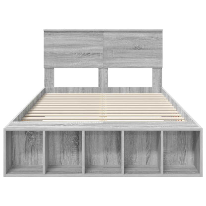 Bedframe met plank Grijs Sonoma 135 x 190 cm Bewerkt hout