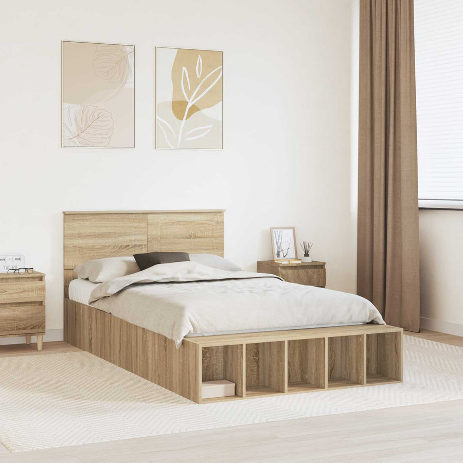 Bedframe met plank Sonoma Eiken 120 x 190 cm Bewerkt hout