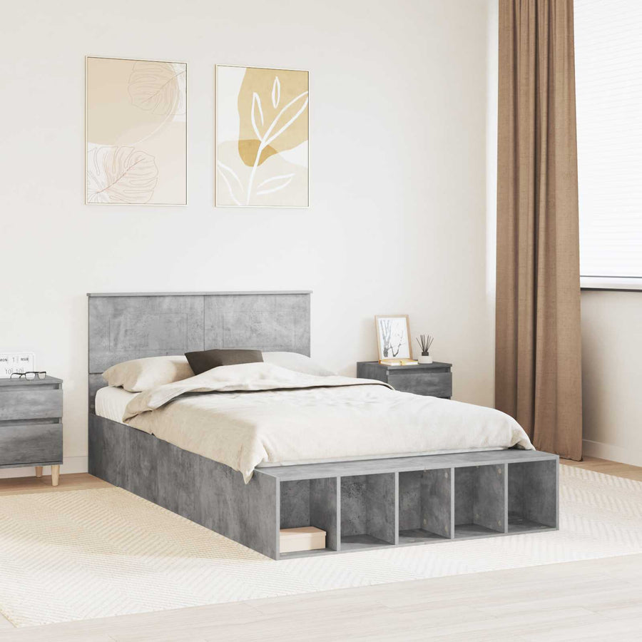 Bedframe met plank Beton Grijs 120 x 190 cm Bewerkt hout